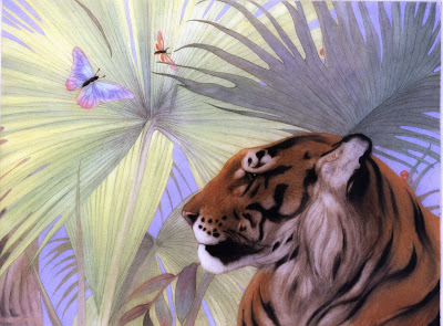 Age of Enchantment Edward Detmold, Tiger, Butterflies and Fan Palms, colour etching, Private Collection